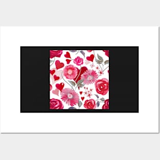 Valentine love hearts roses pattern Posters and Art